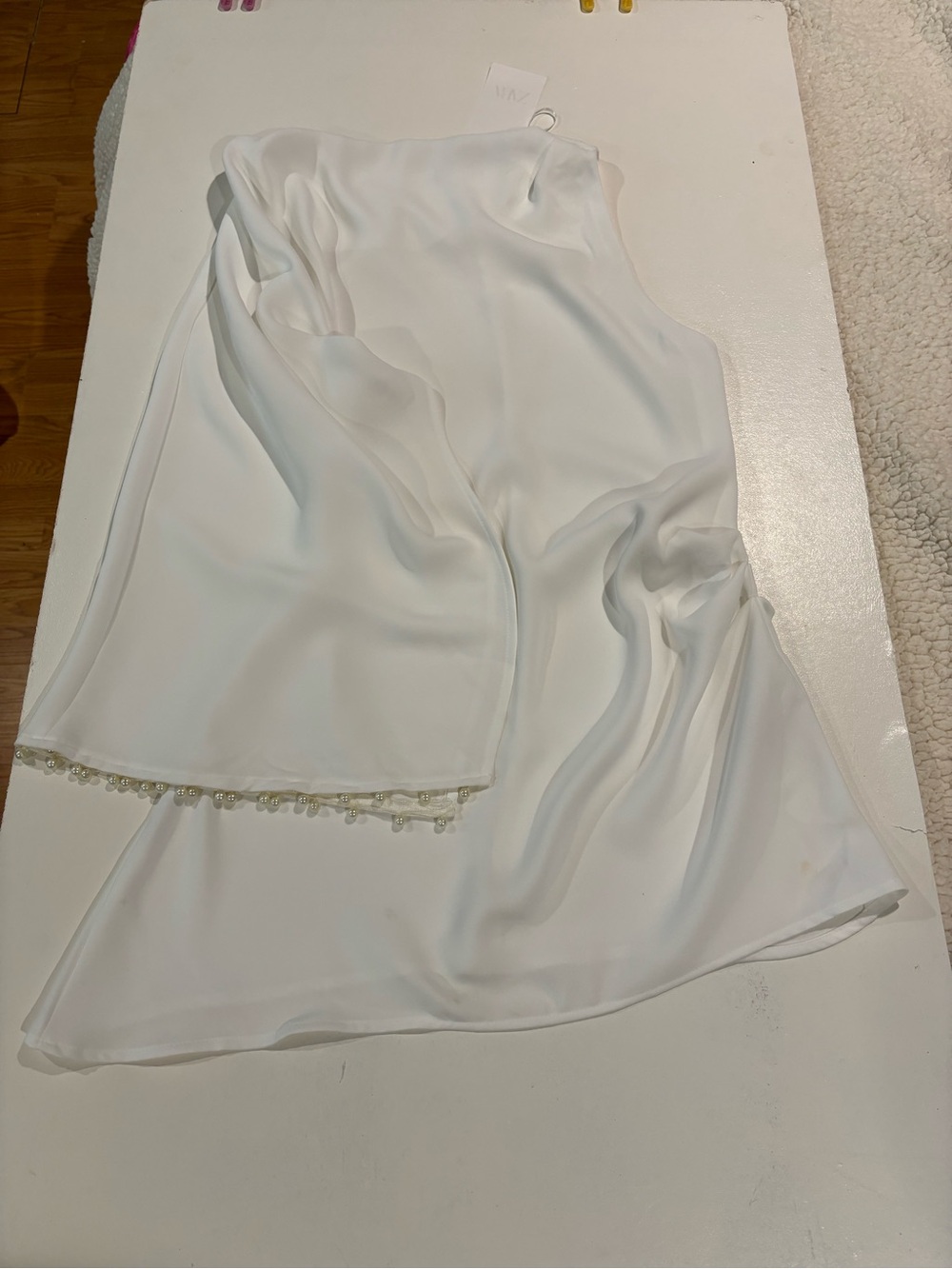 Zara White Satin Chemise with Pearl Hem